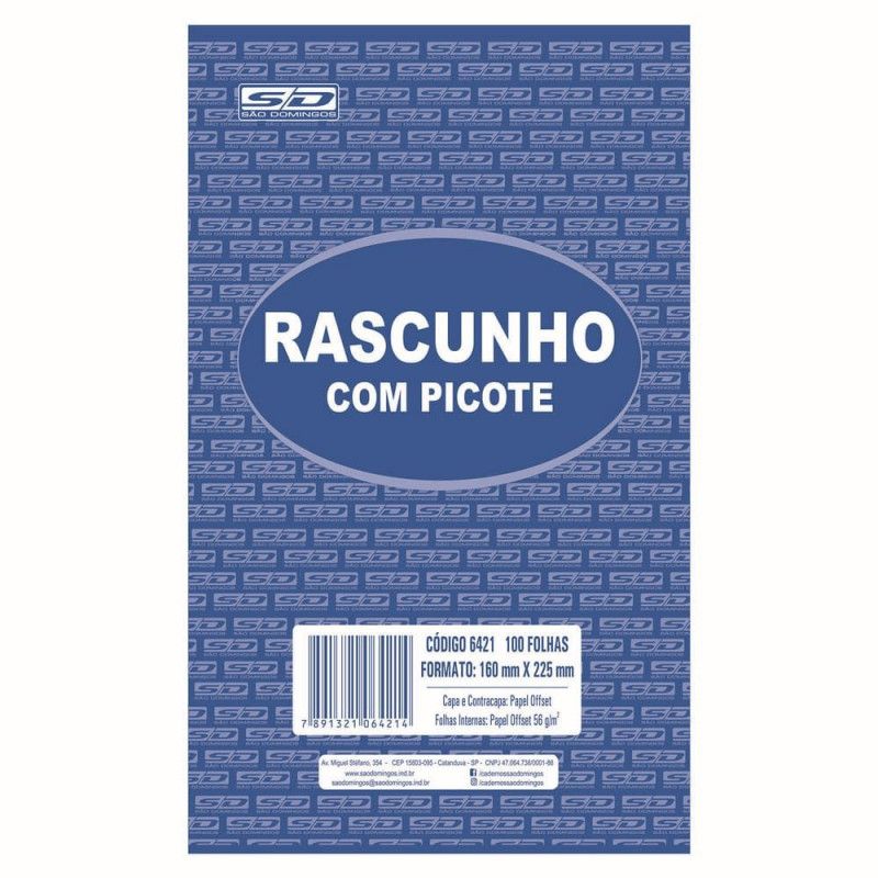 BLOCO RASCUNHO COM PICOTE 100 FOLHAS 160X225 SAO DOMINGOS - REF. 6421 - 1 UNIDADE