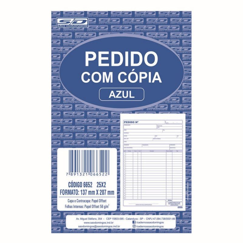BLOCO PEDIDO 2 VIAS 1/18 155X215 AZUL 25X2 - REF. 6652 - PACOTE COM 20 UNIDADES