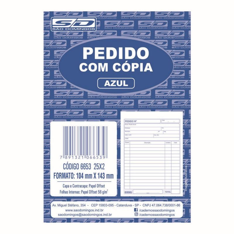 BLOCO PEDIDO 2 VIAS 1/36 AZUL 104X155 25X2 SAO DOMINGOS - REF. 6653 - 1 UNIDADE