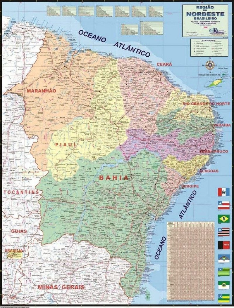 Mapa Dobrado Regiao Nordeste Politico Rodoviario 1 Unidade Bazar Alice 4108