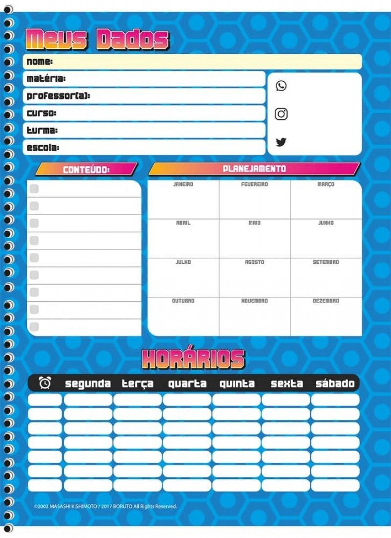 Caderno Boruto Filho Do Naruto Escolar 160 Folhas 10 Matéria